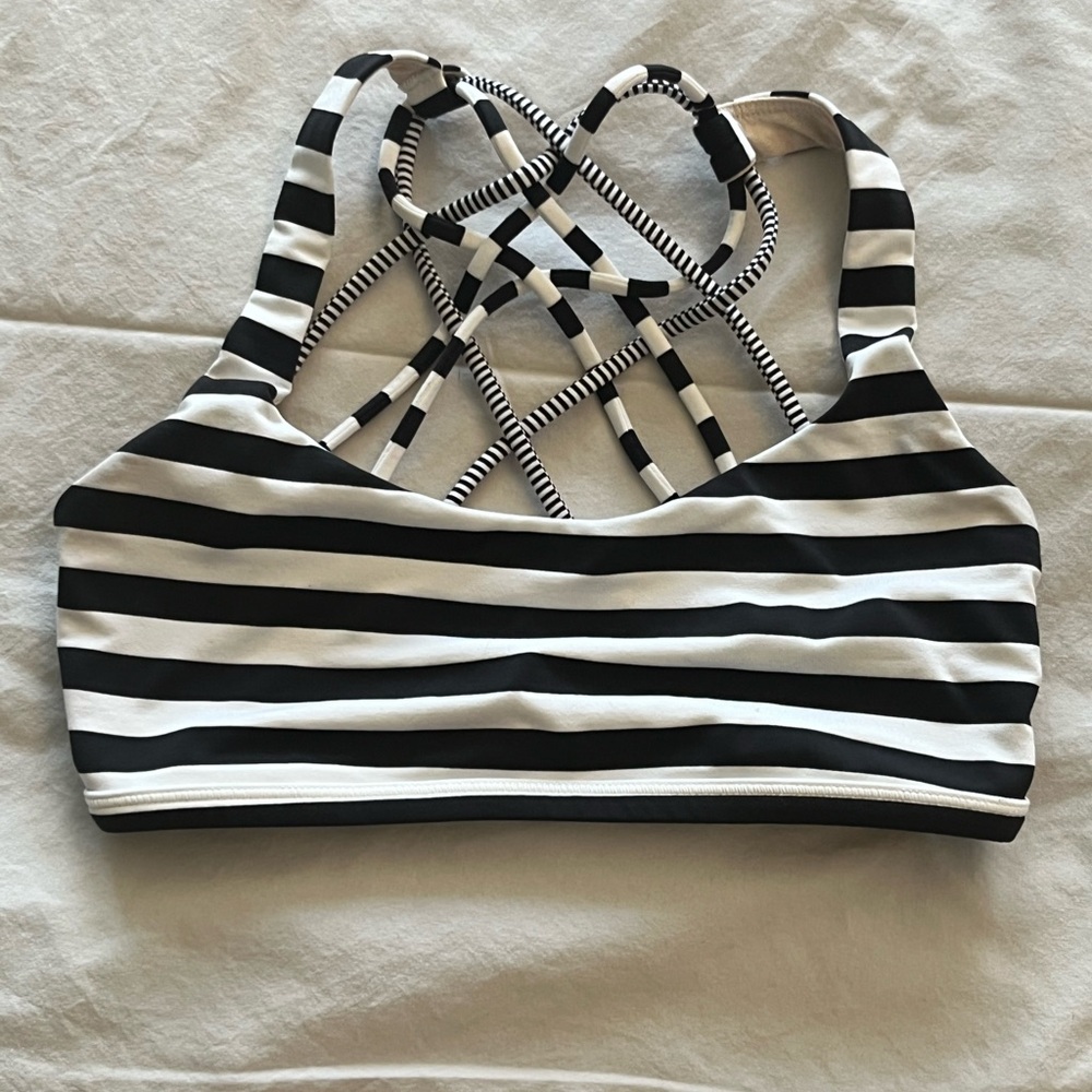 Lululemon Black and White Striped Sports Bra Size 4